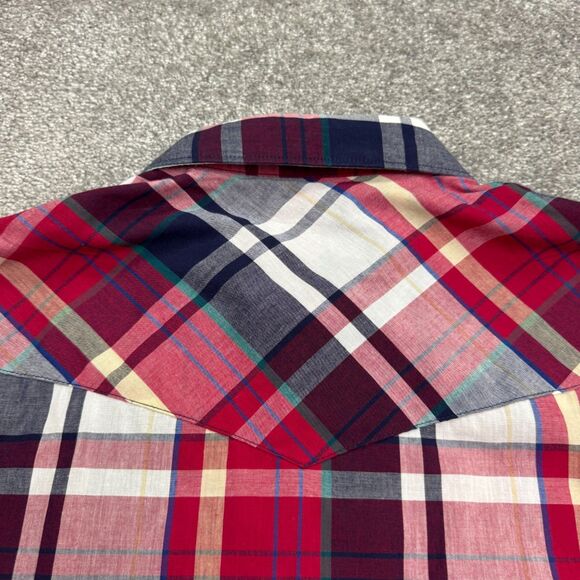 Wrangler Western Pearl Button Down Shirt Mens 17.5 Tall Red Plaid Short Sleeve - Picture 5 of 13